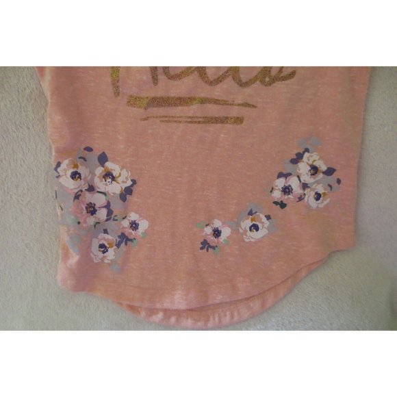 Girl Vigoss Top t-shirt Size X small peach Floral Hello New - Picture 5 of 8